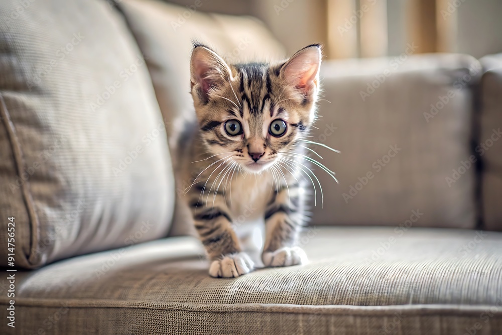Cute Kitten Looking Up From a Sofa. Cute Kitten Looking Up From a Sofa.