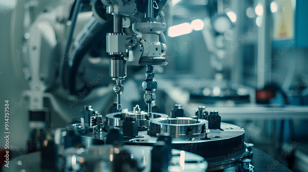 Industrial robot arm assembling automotive parts high precision modern factory Industrial robot arm assembling automotive parts high precision modern factory