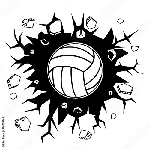 Volleyball | Team Sports | Smashing Wall Volleyball | Volleyball Ball | Outdoor Sports | Indoor Game | Volleyball Player | Spike | Original Illustration | Vector and Clipart | Cutfile and Stencil