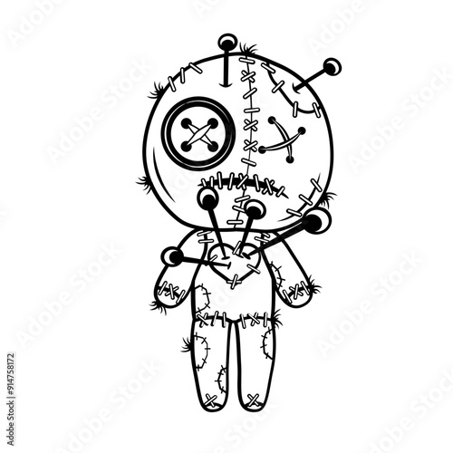 Voodoo Doll | Black Magic | Curse Doll | Voodoo | Sorcerer | Witch Doctor Doll | Stitched Doll | Spooky Doll | Original Illustration | Vector and Clipart | Cutfile and Stencil