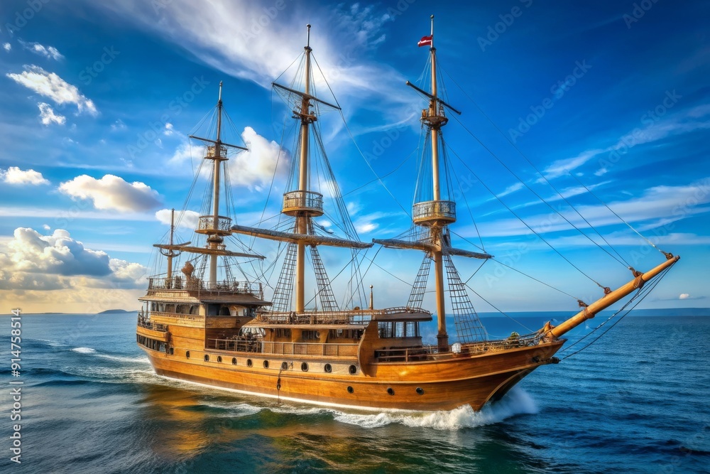 A large wooden ship sails through the ocean A large wooden ship sails through the ocean