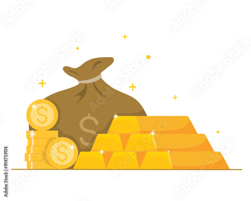 Gold Bars stacked for saving money, Finance and money concept, A lot of money and gold bars stacked.