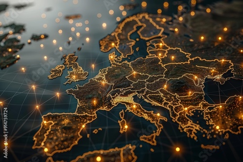 Dynamic world map  western europe focus for ai global connectivity   big data transfer