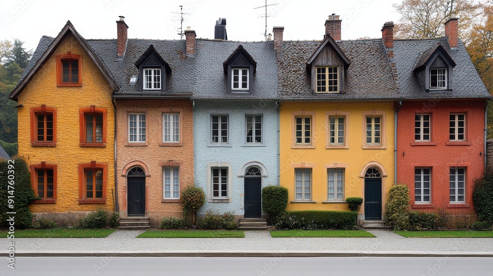 Colorful Row of Quaint Houses in a Charming Neighborhood Colorful Row of Quaint Houses in a Charming Neighborhood