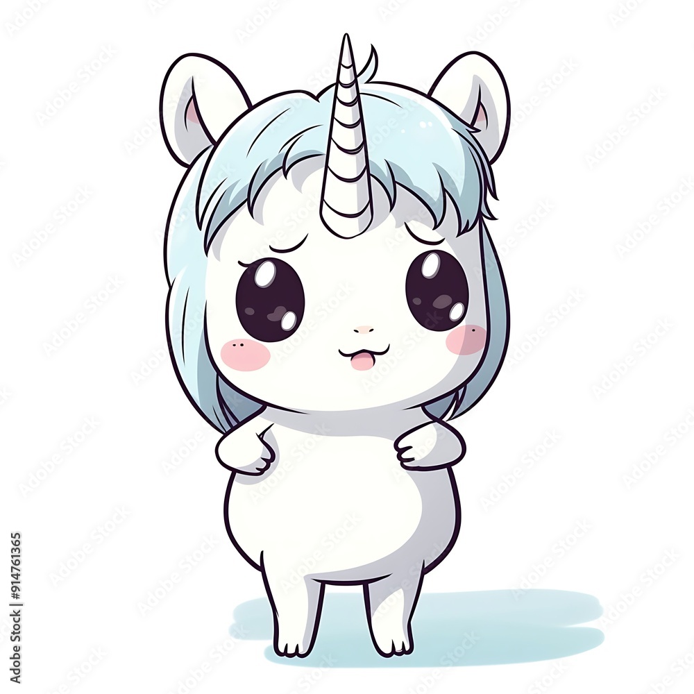 Cute Cartoon Unicorn With Big Eyes Standing on White Background Cute Cartoon Unicorn With Big Eyes Standing on White Background