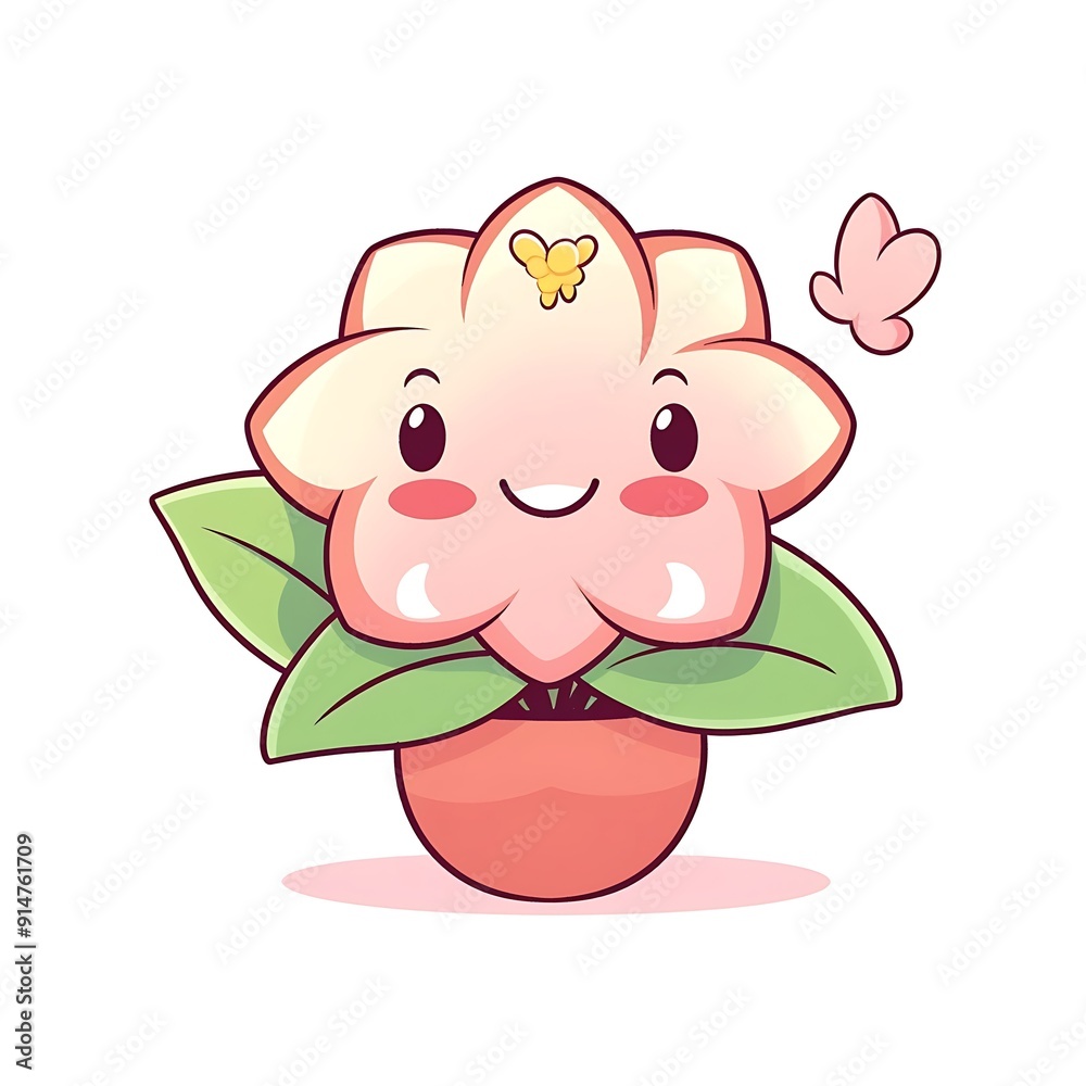 Smiling Cartoon Flower Potted Plant With Green Leaves Smiling Cartoon Flower Potted Plant With Green Leaves