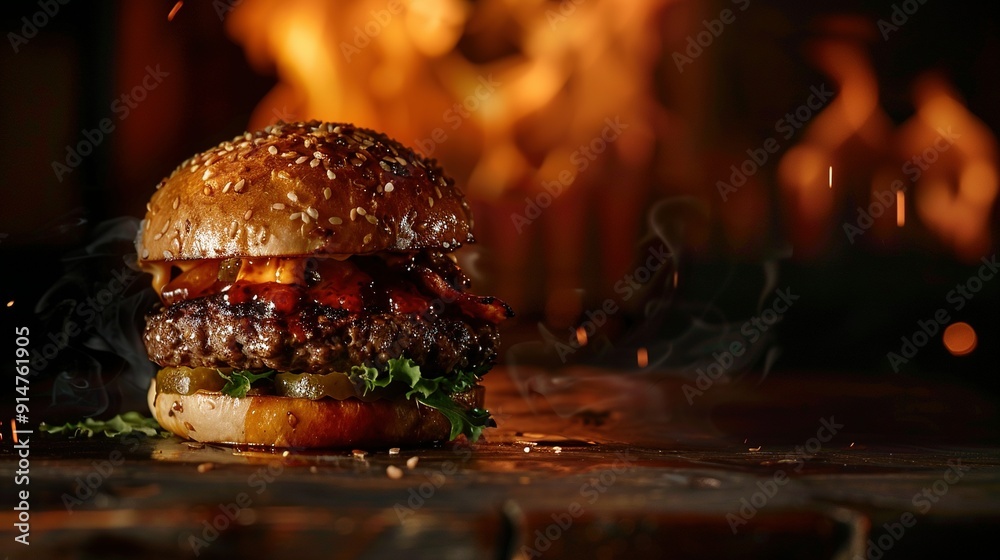 A Juicy Cheeseburger with Bacon and Smoke A Juicy Cheeseburger with Bacon and Smoke