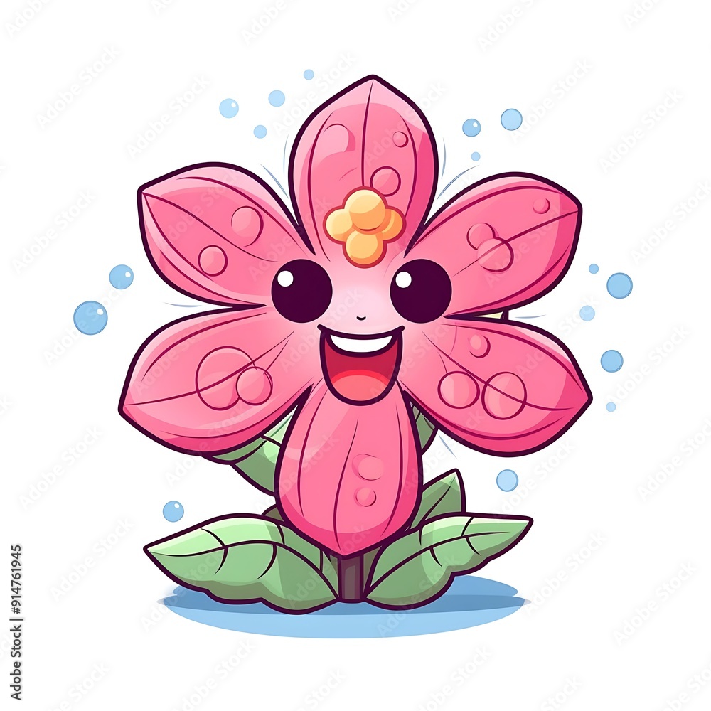 Cartoon Pink Flower With Big Eyes Smiling Cartoon Pink Flower With Big Eyes Smiling
