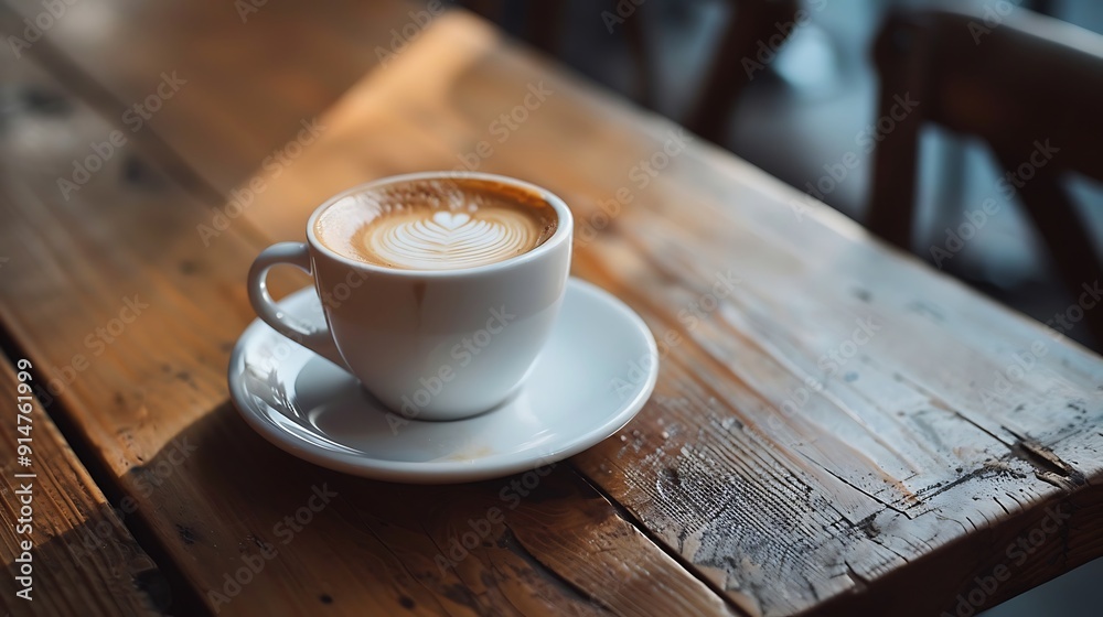 Cappuccino with a Heart Design on a Wooden Table Cappuccino with a Heart Design on a Wooden Table