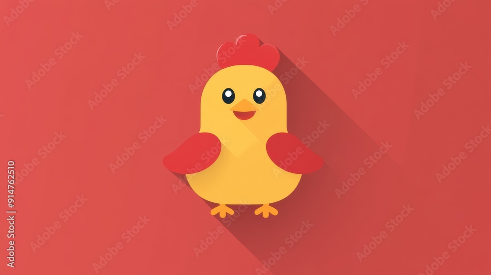 Cute Cartoon Chicken on Red Background Cute Cartoon Chicken on Red Background