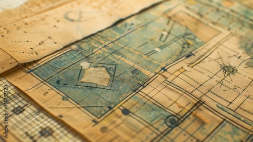 Close-up of a vintage map with faded markings.