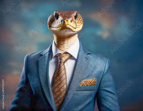 Generated image of snake in jacket and tie.