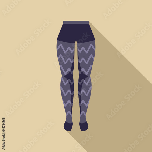 Woman legs wearing blue tights with modern pattern, flat icon design with long shadow