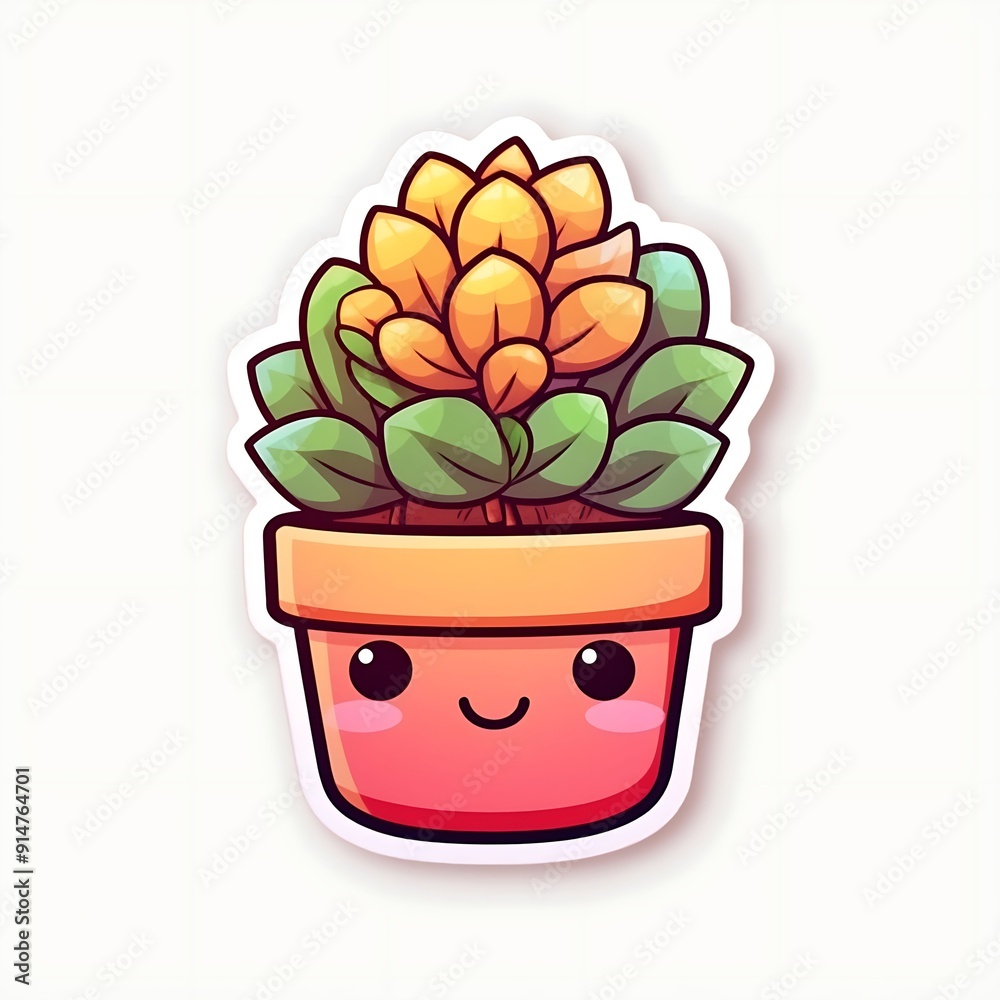 A Cartoon Illustration of a Smiling Potted Plant With Yellow Flowers