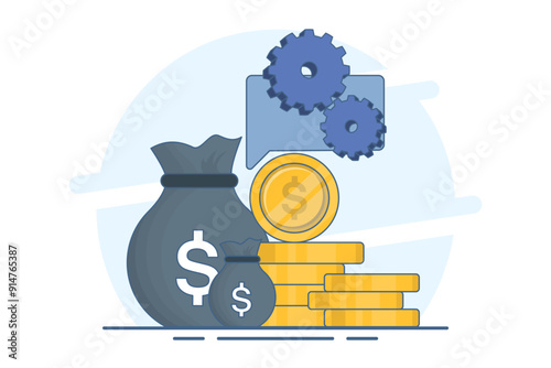 Financial business investment concept, analyzing investments, celebrating financial success and money growth. Money increase concept. gold coins on isolated background, digital marketing illustration.