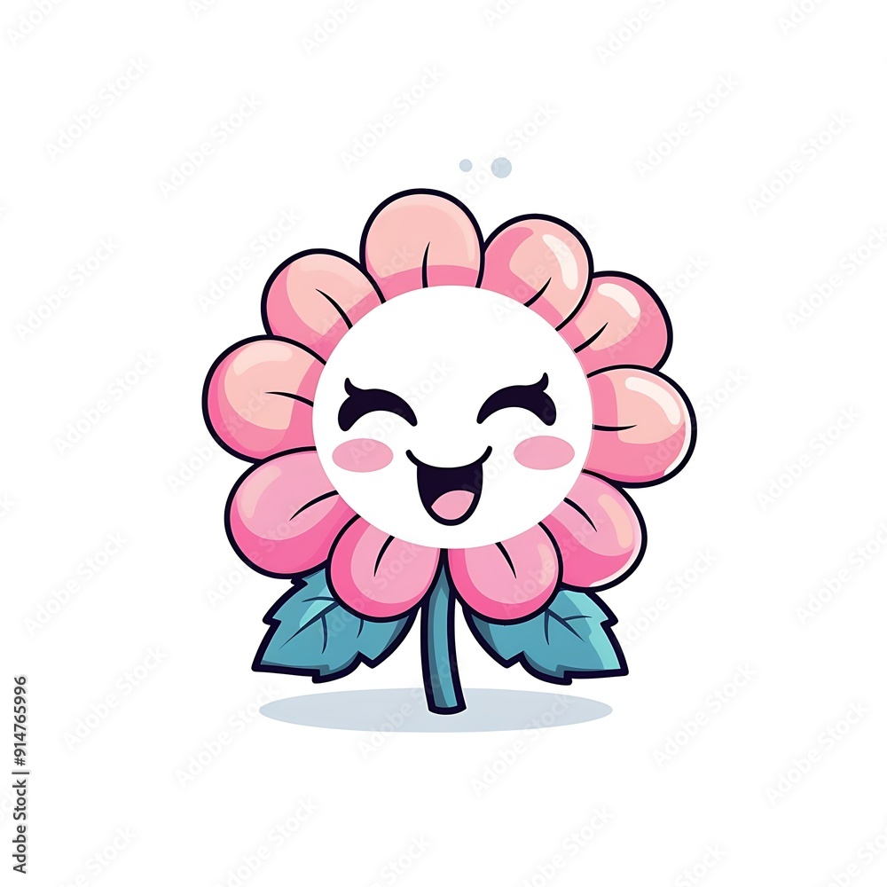 Happy Pink Flower Cartoon Character Illustration Happy Pink Flower Cartoon Character Illustration