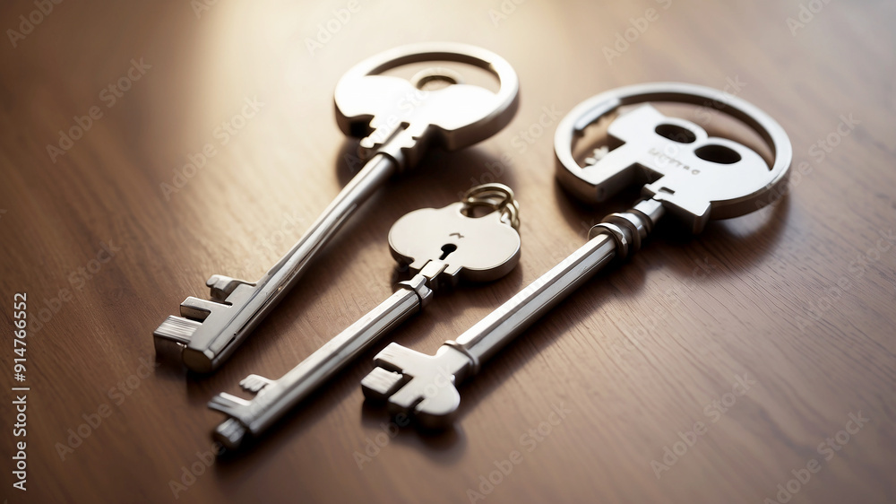 keys resting on a polished wooden table in a modern, newly furnished apartment keys resting on a polished wooden table in a modern, newly furnished apartment