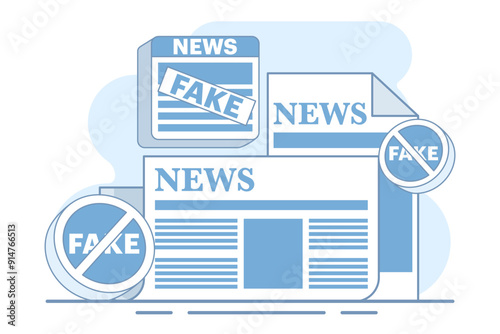 fake news concept, fake information in online news, Press, junk news content, Disinformation in newspapers, fake news online, false information, hoaxes in social media, flat vector illustration.