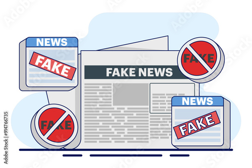 fake news concept, fake information in online news, Press, junk news content, Disinformation in newspapers, fake news online, false information, hoaxes in social media, flat vector illustration.