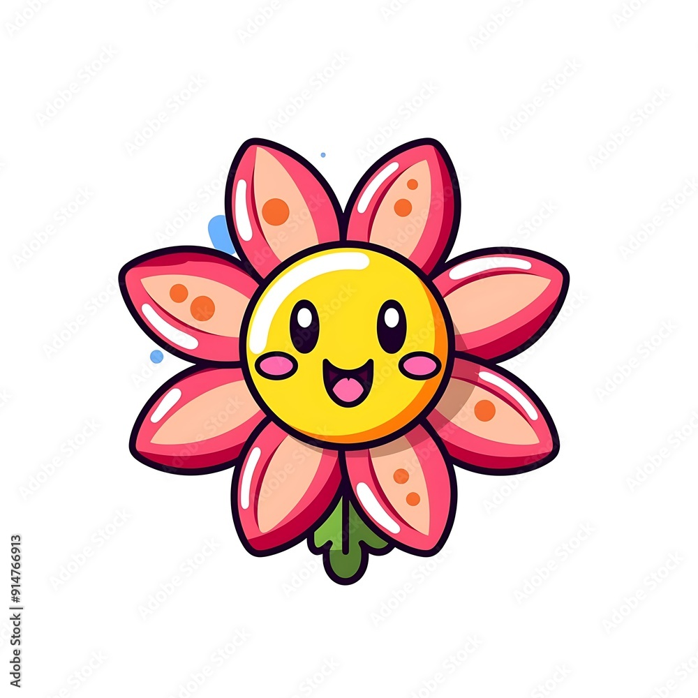 Happy Pink Flower Cartoon Character Illustration Happy Pink Flower Cartoon Character Illustration