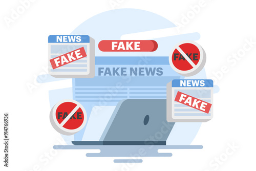 fake news concept, fake information in online news, Press, junk news content, Disinformation in newspapers, fake news online, false information, hoaxes in social media, flat vector illustration.