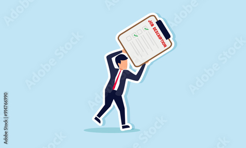 Enthusiasm for tackling all job responsibilities concept of A businessman excited and happy, holding his job description board