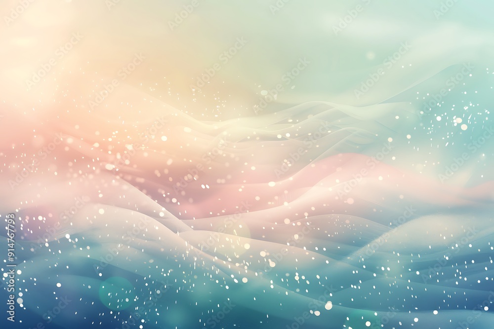 Fototapeta premium Soft pastel gradients meld with sparkling particles, creating an ethereal and serene abstract landscape.