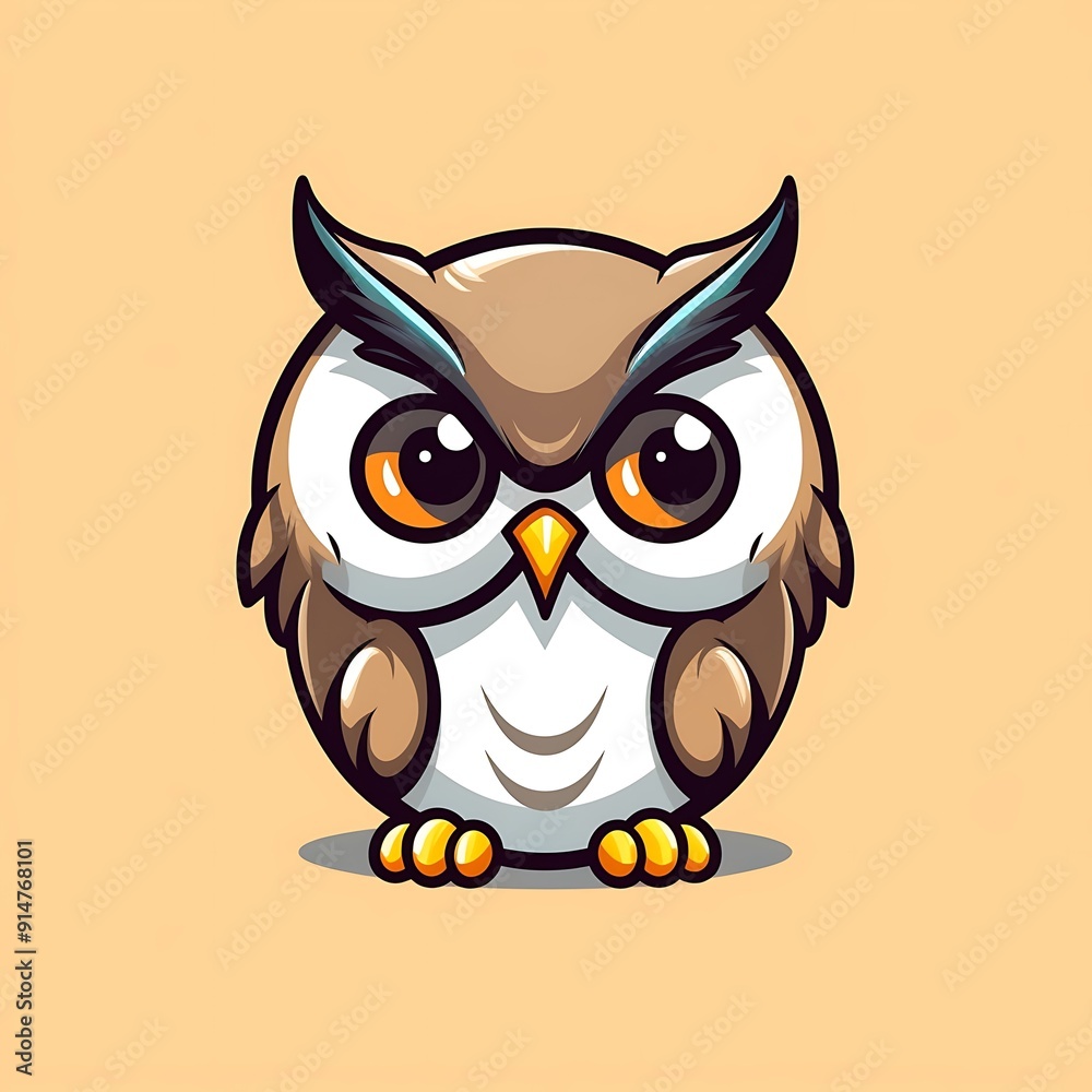 Cartoon Owl With Orange Eyes and Yellow Feet on a Light Orange Background Cartoon Owl With Orange Eyes and Yellow Feet on a Light Orange Background