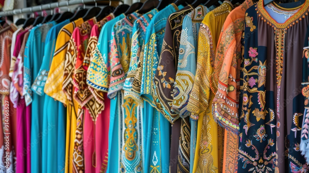 Fototapeta premium Colorful Embroidered Garments Hanging on a Rack