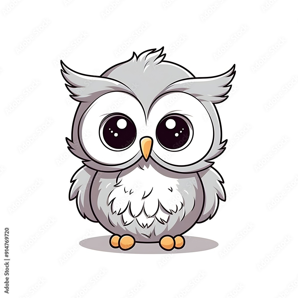 Adorable Cartoon Grey Owl With Big Eyes Adorable Cartoon Grey Owl With Big Eyes
