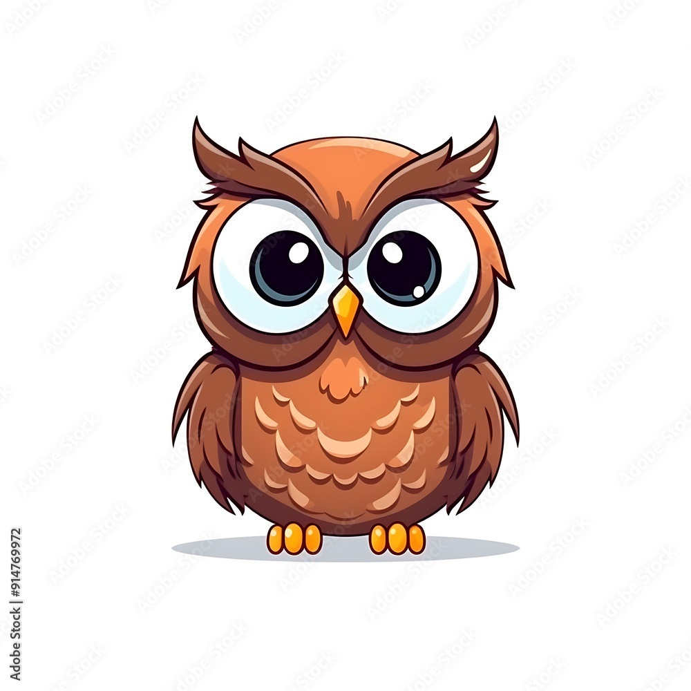 Cartoon Brown Owl With Big Eyes on White Background Cartoon Brown Owl With Big Eyes on White Background
