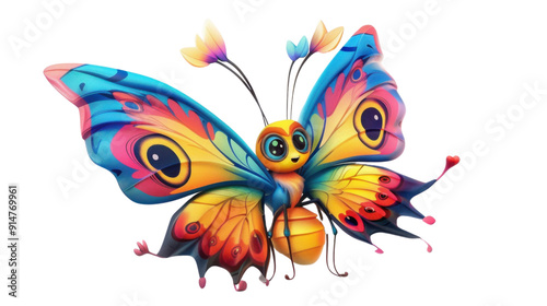 Colorful cartoon butterfly on transparent background