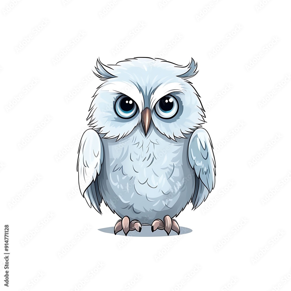 Cute Cartoon Snowy Owl With Big Blue Eyes Cute Cartoon Snowy Owl With Big Blue Eyes