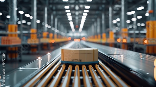 Autonomous Conveyor Belt Sorting Mechanism with Artificial Intelligence Capabilities Handling Sorting and Preparing Parcels for Delivery to Online Clients in a Modern Logistics Warehou : Generative AI photo