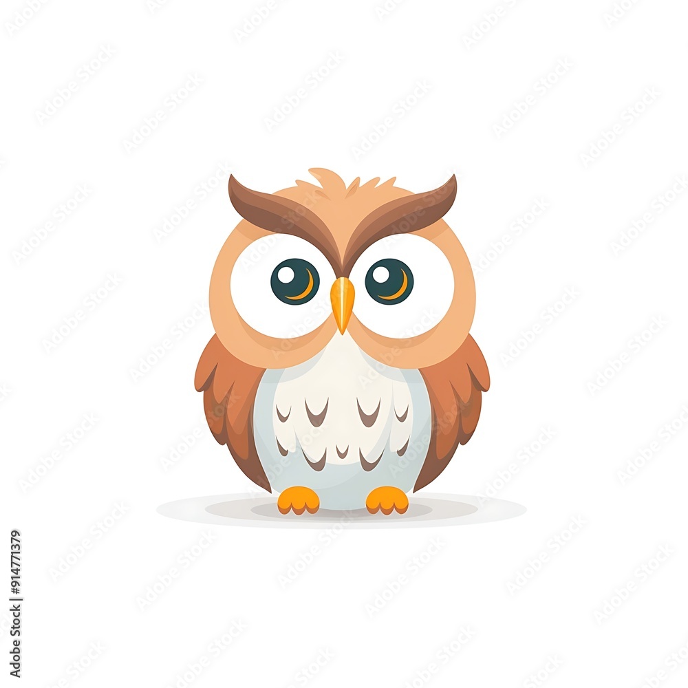 Cartoon Brown Owl With Big Eyes Standing On White Background Cartoon Brown Owl With Big Eyes Standing On White Background