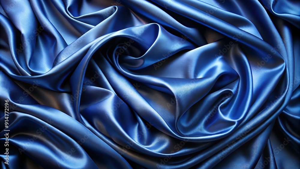 Fototapeta premium This captivating background features a luxurious navy blue silk fabric with soft folds and a subtle color gradient, creating a visually striking and elegant design.