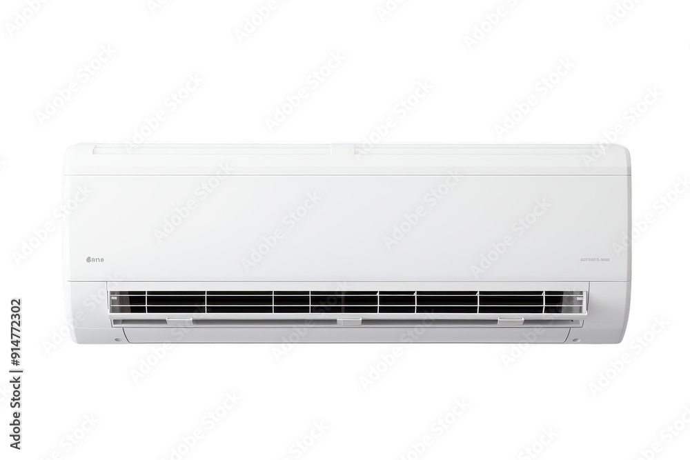 A white air conditioner with a black and white logo A white air conditioner with a black and white logo