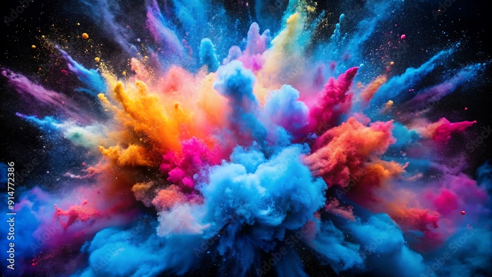 Fototapeta premium This captivating background features a mesmerizing cloud of colorful powder in motion, creating a visually striking and dynamic design element.