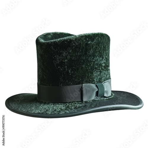 Charming Moss Green Top Hat with Adorable Bow Strap, Ideal for Unique Outfits, Isolated on White Background photo