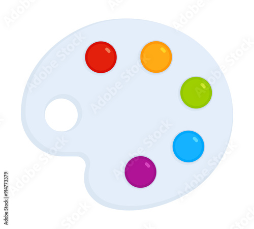 Artist's palette with colorful paint blobs. Flat vector illustration isolated on white background. Art and creativity concept. Perfect for educational materials and design projects