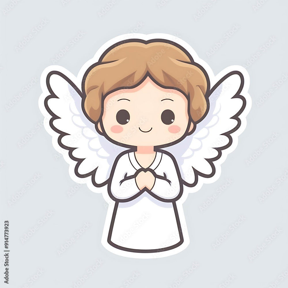 Cute Cartoon Angel With Brown Hair and White Wings Praying Cute Cartoon Angel With Brown Hair and White Wings Praying