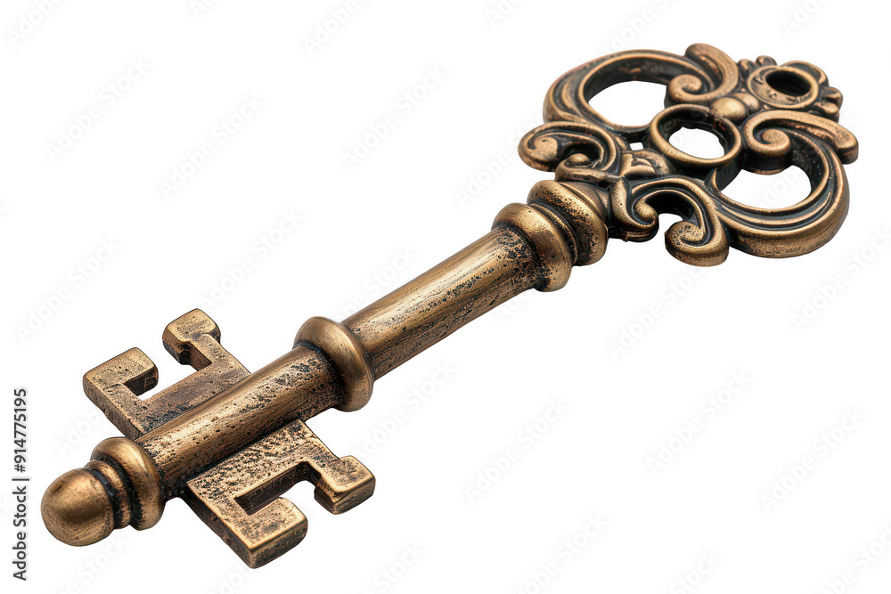 A gold key with a flower design on it A gold key with a flower design on it