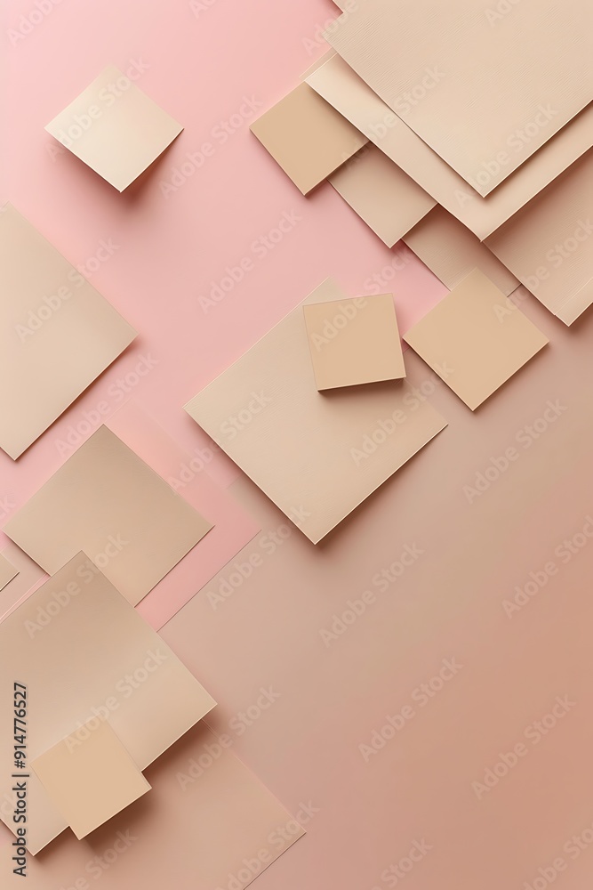 Soothing gradient of beige and pink tones with minimalist square shapes on a flat lay background.