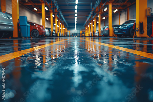 Professional Automotive Service Center Reflective Floor Organized Garage