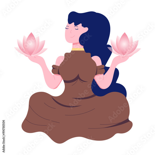 A flat style character illustration of meditation