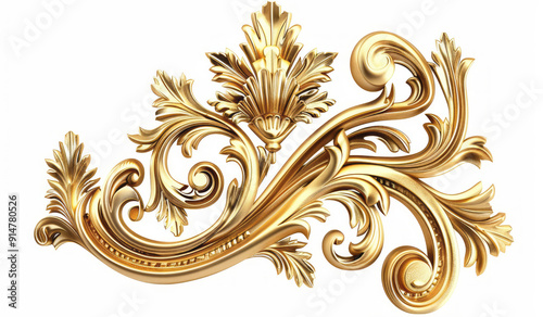 A gold vintage ornament with acanthus is isolated on a white background. photo