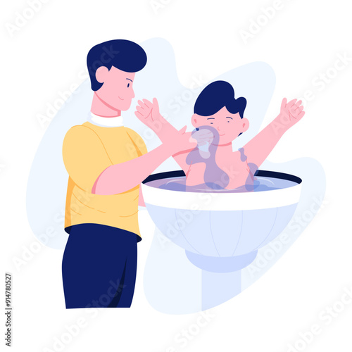 A flat style illustration of baptism