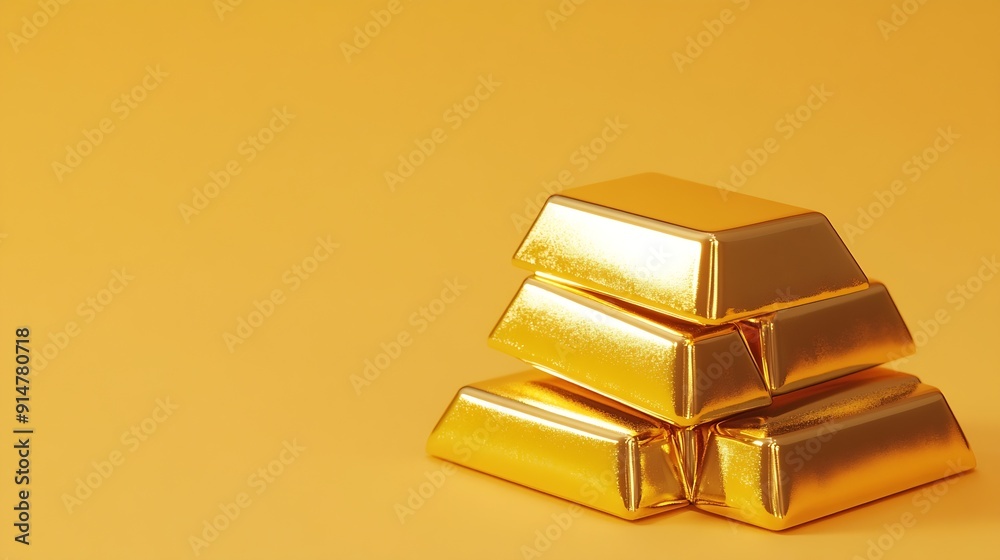 Stack of shiny gold bars on color background closeup : Generative AI Stack of shiny gold bars on color background closeup : Generative AI