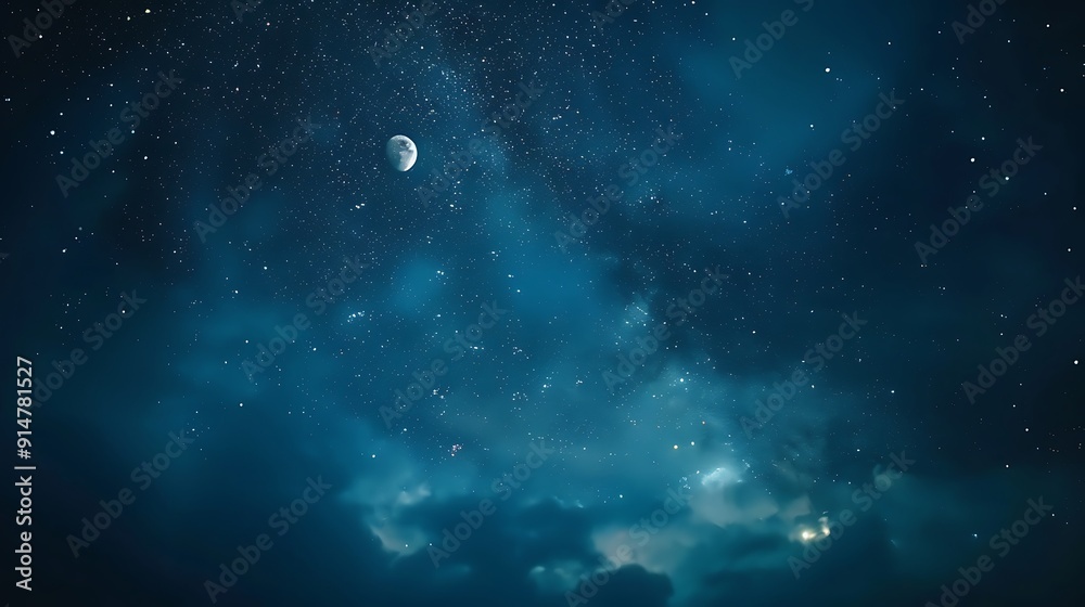 Fototapeta premium Night Sky with a Crescent Moon and Stars