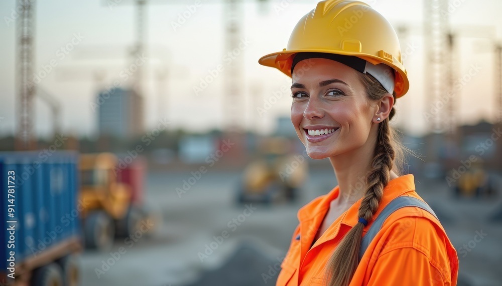 Woman Construction Worker Smiling at Camera. Woman Construction Worker Smiling at Camera.